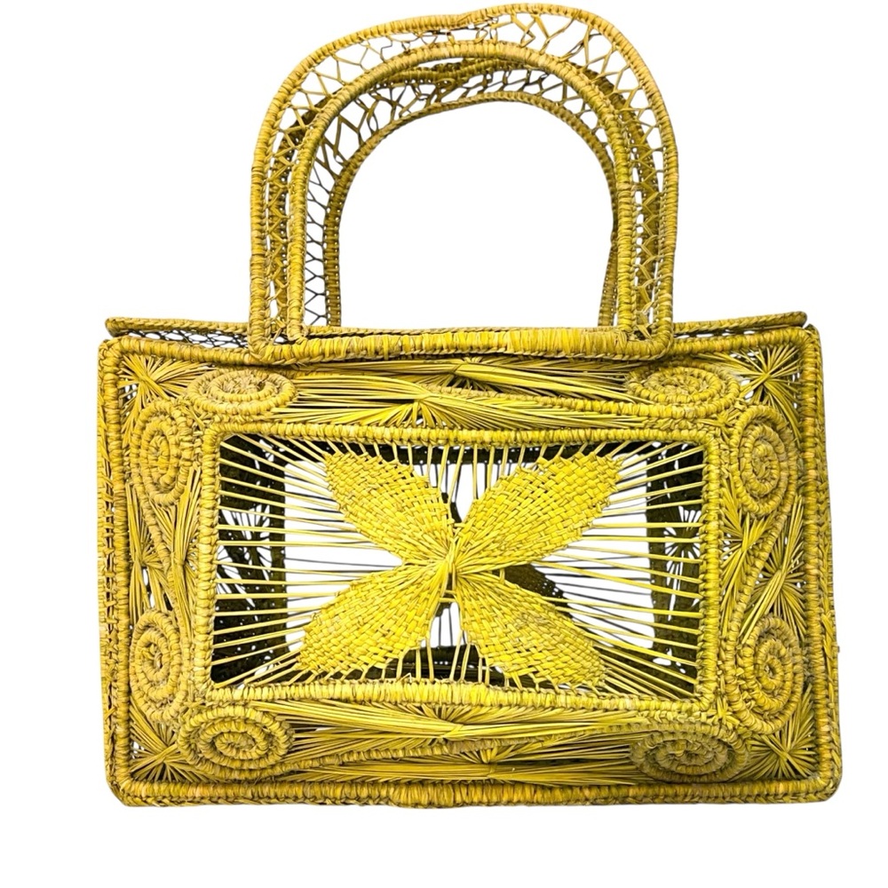 Apaya Cofre Yellow Bag Handmade Columbia Artisan Open Weave Dual Top Handle